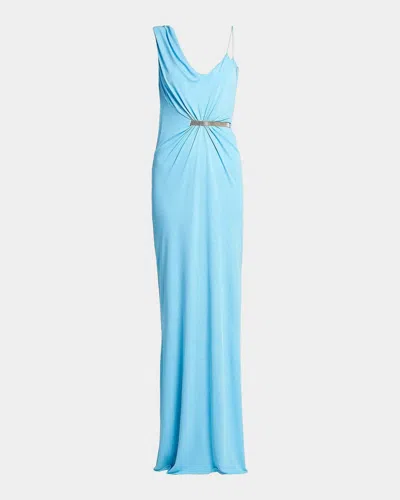 Tom Ford Crepe Jersey Asymmetric Evening Gown In Blue