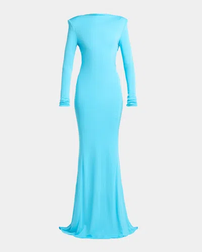 Tom Ford Crepe Jersey Cut-out Back Gown In Blue