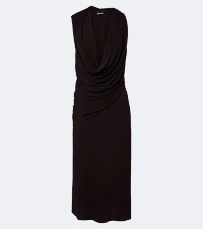 Tom Ford Draped Crepe-jersey Knee-length Dress In Brown