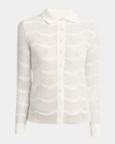 Tom Ford Crescent Mesh Polo Button Down Top In White