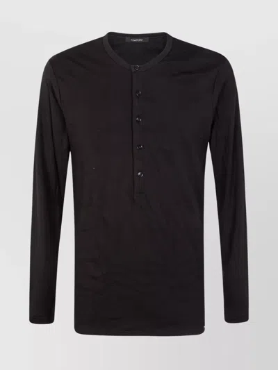 Tom Ford Stretch-cotton Jersey Henley Pyjama T-shirt In Black