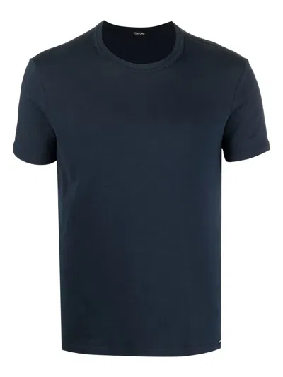 Tom Ford Crew-neck Stretch-cotton T-shirt In Blue