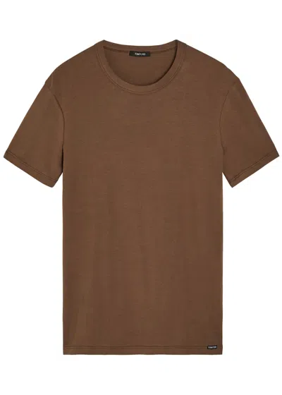 Tom Ford Crew-neck Stretch-cotton T-shirt In Brown