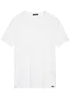 Tom Ford White Crewneck T-shirt With Logo Embroidery On The Front And Perforated Design In Cotton Man In White