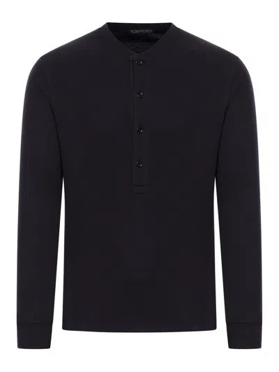 Tom Ford Fine-ribbed Logo Embroidered T-shirt In Black