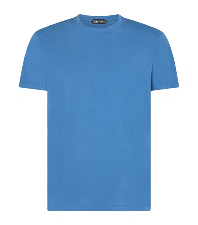 Tom Ford Sky Blue Crew Neck T-shirt In Lyocell