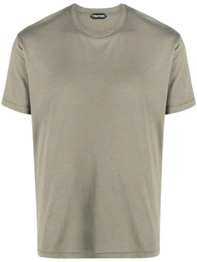Tom Ford Cotton Blend Melange Crew Neck T-shirt Clothing In Green