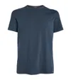 Tom Ford Blue Crew Neck T-shirt With Embroidered Logo In Cotton Blend Man In Navy