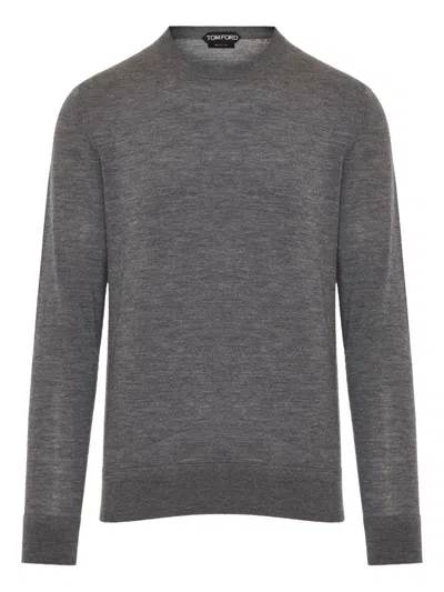 Tom Ford Ribbed Crewneck Sweater With Long Sleeves In Gray