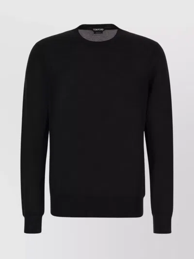 Tom Ford Crew Neck Wool Sweater With Ribbed Cuffs In Black