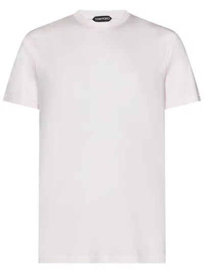 Tom Ford Crewneck Pale Pink T-shirt With Logo Embroidery In White