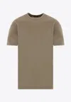 Tom Ford Military Green Crewneck T-shirt With Tf Embroidery In Lyocell And Cotton Blend Man In Khaki