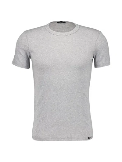 Tom Ford Crewneck T-shirt In Stretch Cotton With Short Sleeves And Straight Hem In Gray
