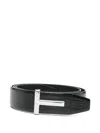 Tom Ford Reversible Crocodile Effect Belt With Metallic Buckle In Black