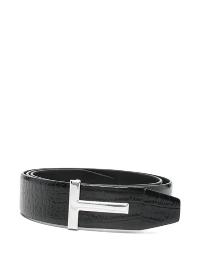 Tom Ford Croc-effect Belt In Black