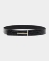 Tom Ford T-buckle Reversible Belt In Croc-embossed Leather In Black