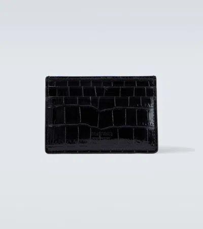 Tom Ford Croc-effect Leather Card Holder In Black