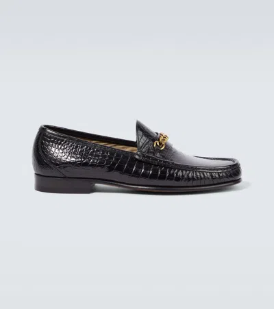 Tom Ford Croc-effect Leather Loafers In Schwarz