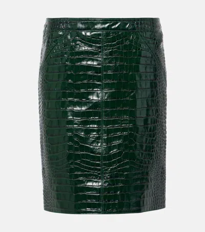 Tom Ford Croc-effect Leather Miniskirt In Green