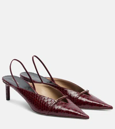 Tom Ford Croc-effect Leather Slingback Pumps In Burgundy