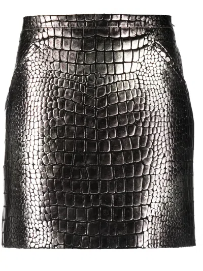 Tom Ford Metallic Dabbed Croc Printed Leather Mini Skirt In Multi