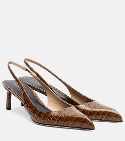 Tom Ford Croc-effect Slingback Pumps In Brown