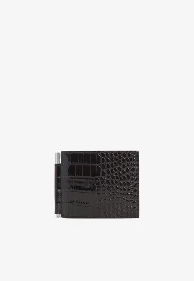 TOM FORD CROC-EMBOSSED BI-FOLD WALLET
