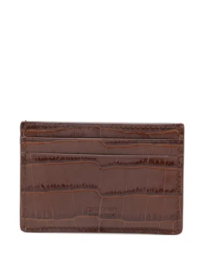 Tom Ford Croc-embossed Cardholder In Brown