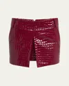 Tom Ford Croc-embossed Glossy Leather Mini Skirt In Cherry