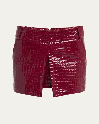 Tom Ford Croc-embossed Glossy Leather Mini Skirt In Cherry