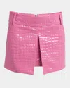 Tom Ford Croc-embossed Glossy Leather Mini Skirt In Rose Quart