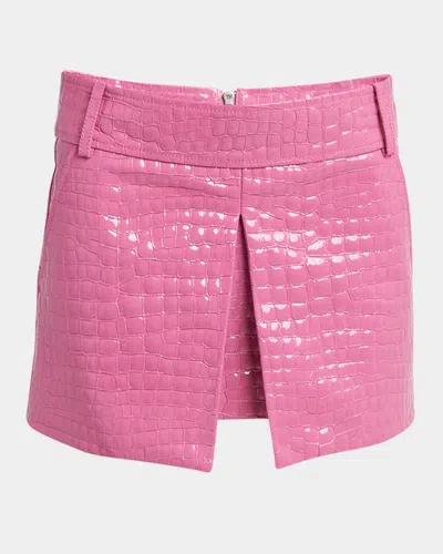 Tom Ford Croc-embossed Glossy Leather Mini Skirt In Rose Quart