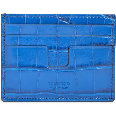 Tom Ford Croc Embossed Leather Card Holder In Royal Blue