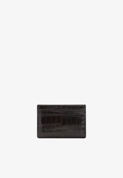 Tom Ford Croc-embossed Leather Cardholder In Brown