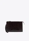 Tom Ford Leather Clutch Bag Featuring Crocodile Texture In Brown