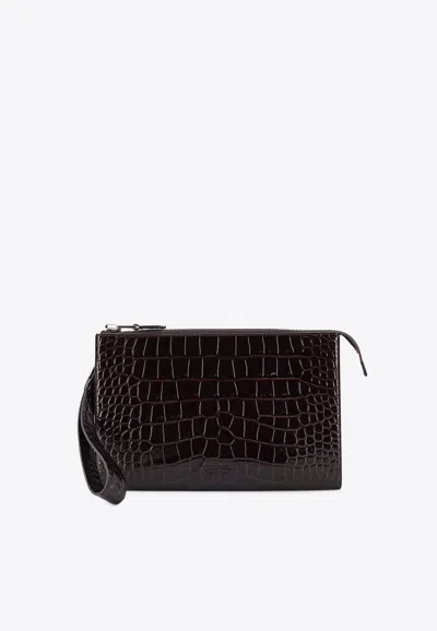 TOM FORD CROC-EMBOSSED LEATHER CLUTCH BAG
