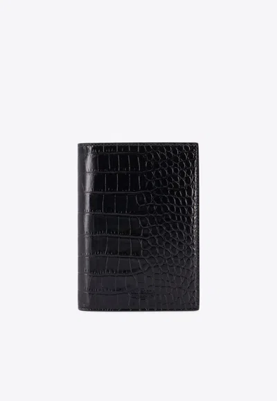 Tom Ford Croc-embossed Leather Long Wallet In Black