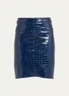 Tom Ford Glossy Croco Embossed Goat Leather Skirt In Deep Blue