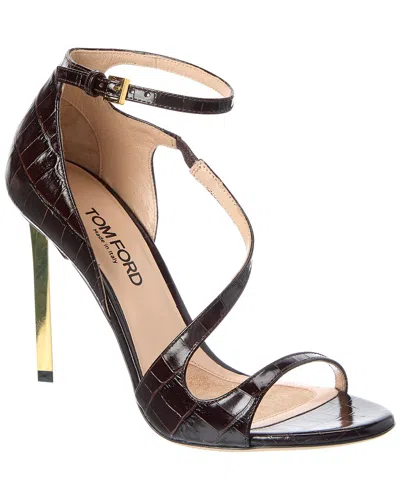 Tom Ford Croc-embossed Leather Sandal In Black