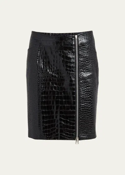 TOM FORD CROC-EMBOSSED LEATHER SIDE ZIP SKIRT