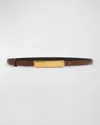 Tom Ford Croc-embossed Leather Skinny Belt In 1b056 Burnt Brown