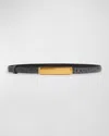 Tom Ford Croc-embossed Leather Skinny Belt In 1g020 Iron