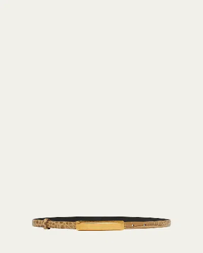 Tom Ford Croc-embossed Leather Skinny Belt In 1j014 Safari Beige