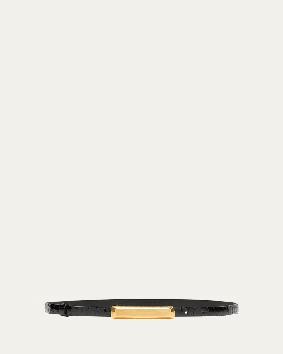 TOM FORD CROC-EMBOSSED LEATHER SKINNY BELT