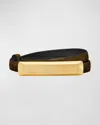 Tom Ford Croc-embossed Leather Skinny Belt In Khaki