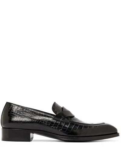 Tom Ford Croc-embossed Loafers In Black