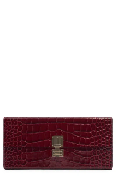 Tom Ford Croc Embossed Patenet Leather East/west Box Clutch In Red