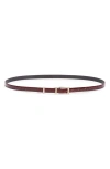 Tom Ford Croc Embossed Patent Leather Skinny Belt In Burgundy