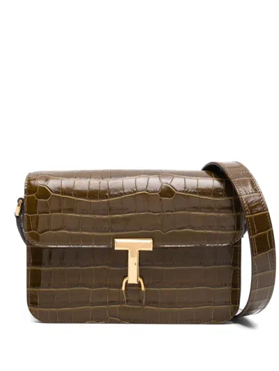 Tom Ford Croc-embossed Shoulder Bag In Brown