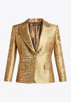 Tom Ford Croc Jacquard Single Breasted Blazer In Gold
